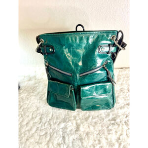 Vintage Nino Bossi Emerald Green Leather Multi Pockets Crossbody/Shoulder Bag
